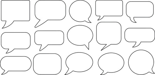 Fototapeta premium Speech bubbles outline, blank comic dialogue balloons, vector chat icons, empty speech balloons, cartoon talk bubbles, conversation symbols, communication graphic elements