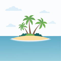 Tropical island paradise with palm trees surrounded by ocean water