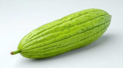 Fresh Green Luffa Gourd on Clean White Background in Natural Light