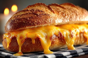 Melted cheese sandwich on checkered napkin