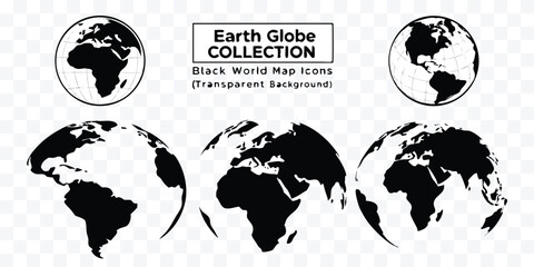 Obraz premium Collection of Earth Globe Icons in Black and White Offering a Variety of Perspectives of the World