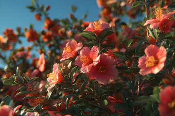 A Lush Celebration of Nature: Discover the Enchanting Beauty of a Bush Dotted with Vivid, Colorful Blossoms, Offering a Serene Escape into a Flourishing Floral Wonderland