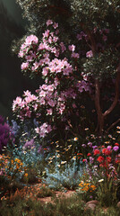 A Lush Celebration of Nature: Discover the Enchanting Beauty of a Bush Dotted with Vivid, Colorful Blossoms, Offering a Serene Escape into a Flourishing Floral Wonderland