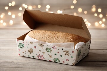 Loaf of bread in a decorative holiday gift box