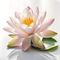 Elegant Pink Water Lily Blossom with Yellow Center on White Background