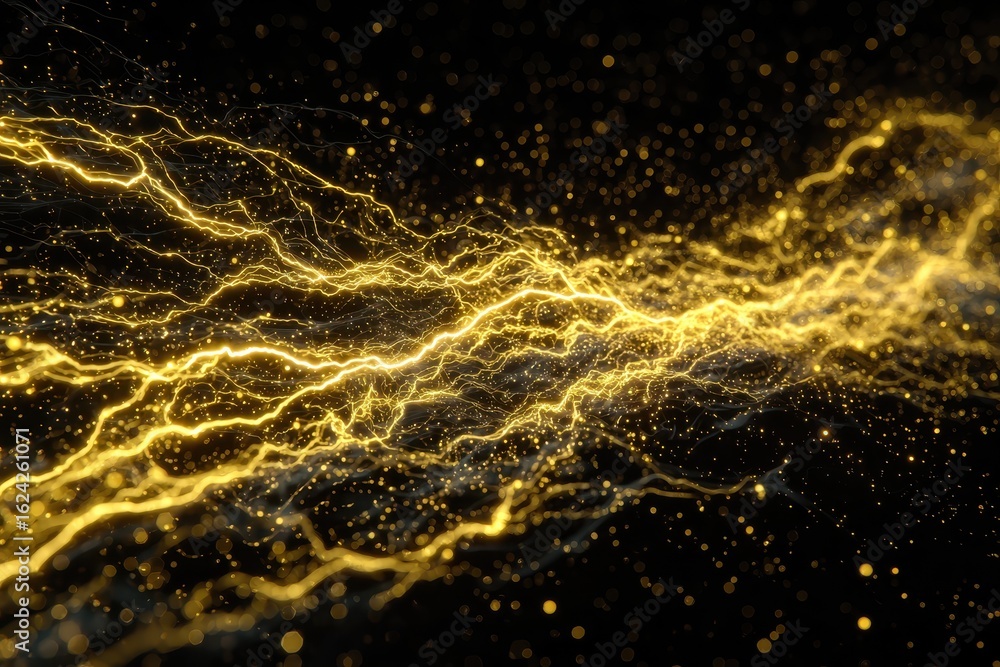 Aufkleber vibrant abstract yellow lightning sparks create dynamic energy flow in an intense dark backdrop