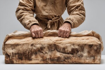 Unwrapping a Massive Giant Hoagie on a Table with Hands in a Neutral Setting