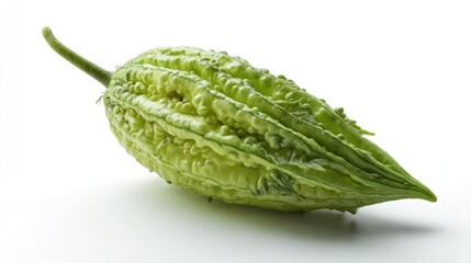 Fresh Green Bitter Melon Gourd Isolated on White Background with Detailed Texture