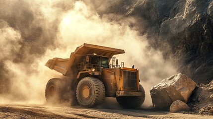 A powerful mining loader in a limestone quarry lifting