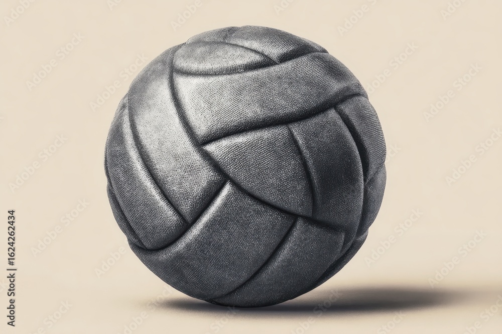 Poster realistic close-up of a unique volleyball with textured surface on a neutral background, showcasing 