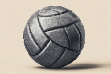 Realistic close-up of a unique volleyball with textured surface on a neutral background, showcasing intricate stitching and design elements during a quiet moment