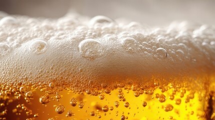 Close up of beer bubbles forming a creamy foam