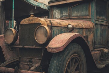 Vintage vehicle mockup showcasing a weathered car with rustic charm in a nostalgic setting under soft natural light