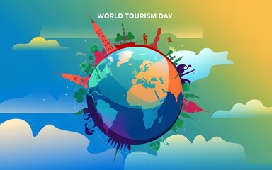 World tourism day celebration with globe and diverse people