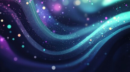 Obraz premium Abstract Colorful Light Waves with Sparkling Particles in Dark Blue and Purple Tones