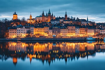 Fototapeta premium A stunning cinematic panorama of Stockholms old town