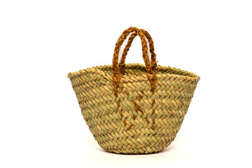 Small Handwoven Straw Basket with Rope Handles