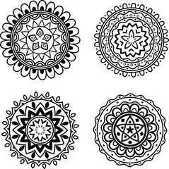 Seamless round ornamental vector set with decorative floral elements