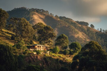 Mountainside home at golden hour