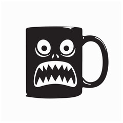 Festive Halloween Mug with Scary Face Spooky Pumpkin Logo Vector Design Illustration