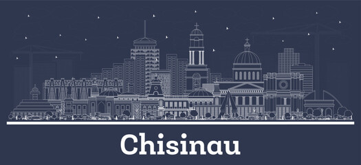 Outline Chisinau Moldova City Skyline with white Buildings. Business Travel and Tourism Concept with Historic Architecture. Chisinau Cityscape with Landmarks. © BooblGum