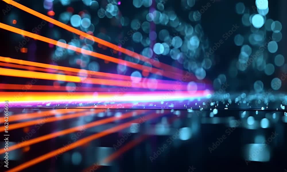 Poster digital data background with glowing particles and bokeh lights, creating an immersive cyberpunk atm