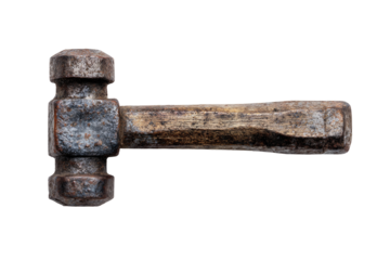 Rusty hammer, worn wooden handle