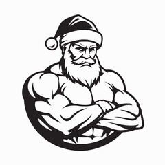 Muscular Santa Claus Flexing Arms Crossed Strong Christmas Character Logo Vector Design Illustration