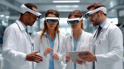 Future of Healthcare: A team of medical professionals immersed in cutting-edge technology, exploring the intricacies of modern healthcare with virtual reality devices. - Powered by Adobe