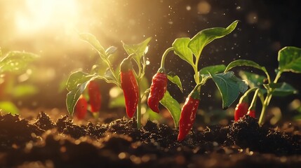 A time lapse concept of red pepper seedlings sprouting