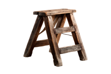 A weathered wooden step stool