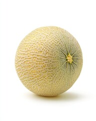 Fresh Ripe Cantaloupe Melon with Textured Skin on White Background Close-Up