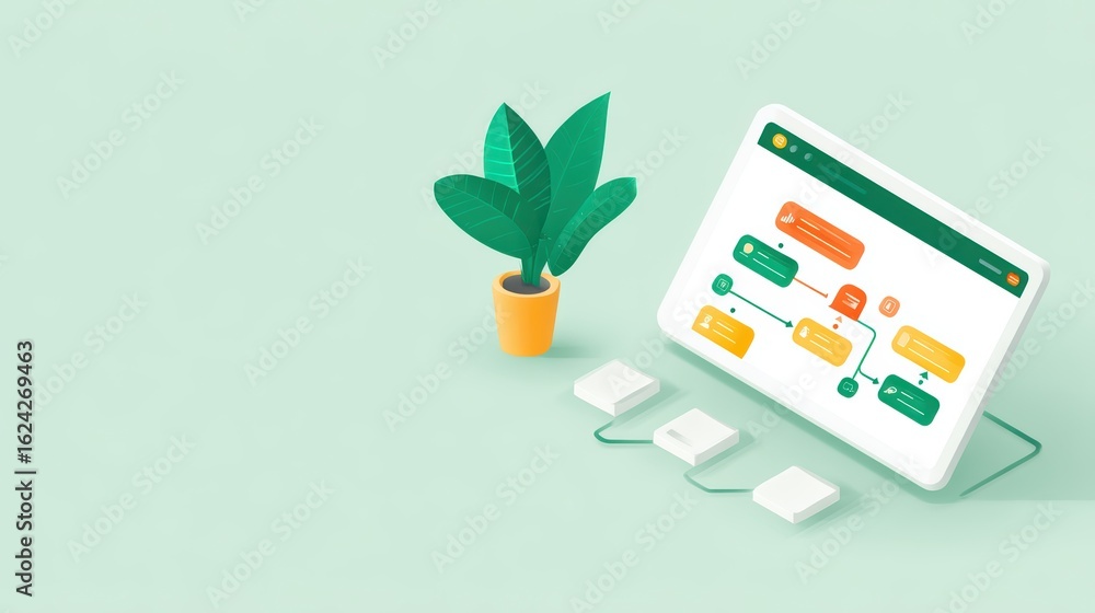Poster flowchart software on tablet: diagram, process, workflow