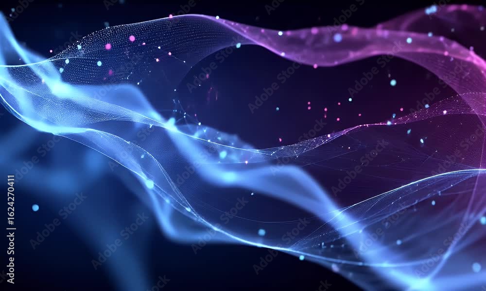Poster digital data background with glowing particles and holographic effects, creating an immersive digita