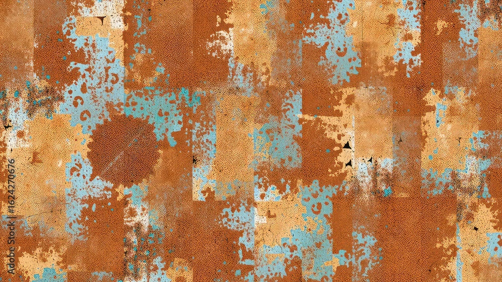 Aufkleber detailed weathered surface with blue patches and orange textured blocks creates an abstract and inte