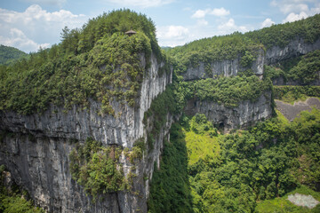 Aerial View of Lush Green Cliffside and Forest