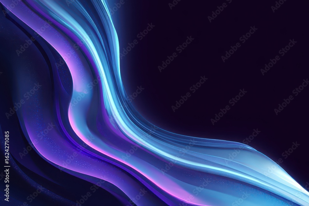 Poster flowing abstract shapes in blue and purple hues create a mesmerizing visual experience with a futuri