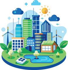 sustainability city smart buildings vector clean white background