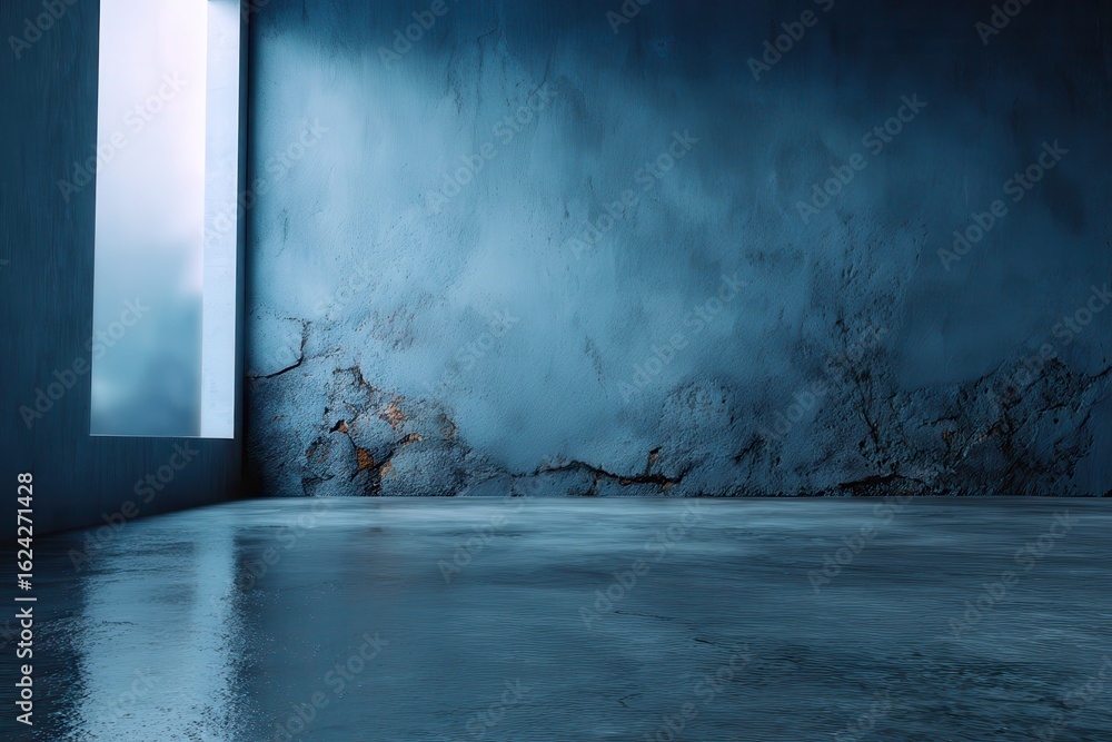 Poster empty studio room with a blue abstract wall and window creating a calm atmosphere for creativity and