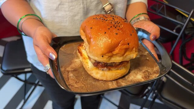 Indian style chicken cheese burger sold in Kolkata. 