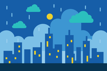 Fototapeta premium rainy day skyline vector scene (1).eps