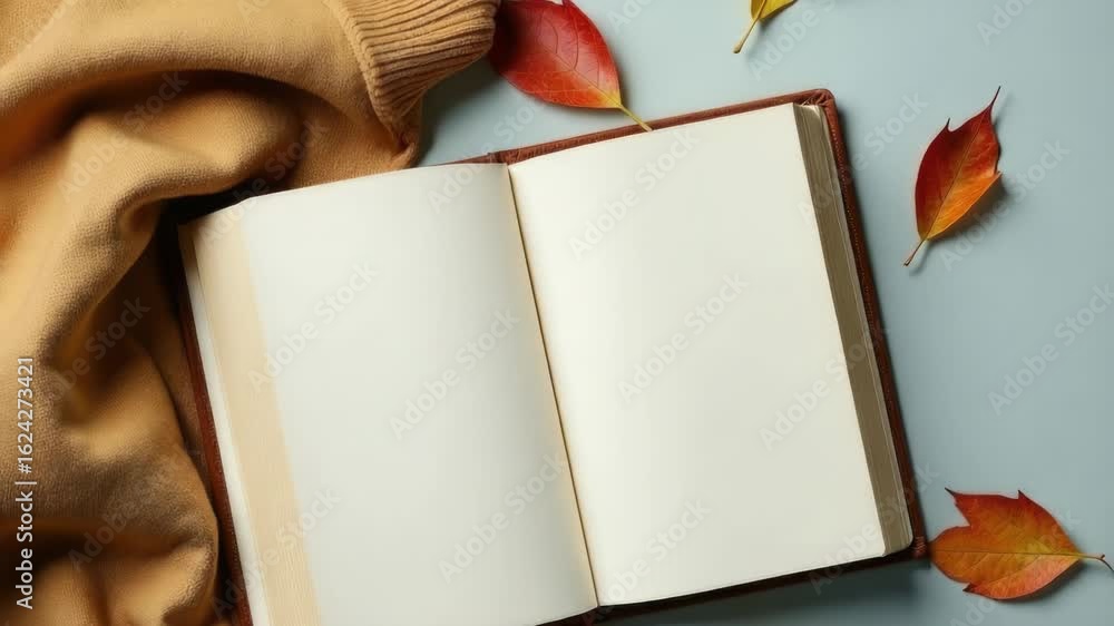 Aufkleber an open book resting on a table with a calm and peaceful atmosphere