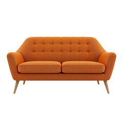 Fototapeta premium Vibrant tangerine loveseat poised in elegant repose against a starkly contrasting canvas