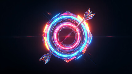 Abstract business target symbol made of geometric shapes with vibrant colors and arrows