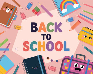 Top View Vector of Educational Tools for Kids Back to School Projects