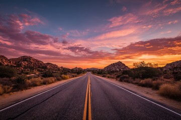 Vibrant desert highway at dusk revealing stunning colors and natural beauty in an enchanting landscape