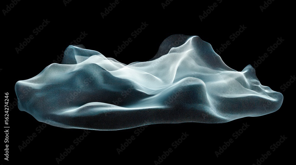 Poster abstract digital mesh waveform on black background with glowing light