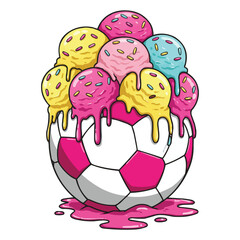 Sweet Ice Cream Scoops Melting on a Soccer Ball