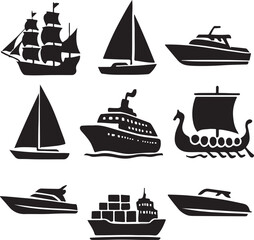 Modern ship silhouette icon with nautical elements