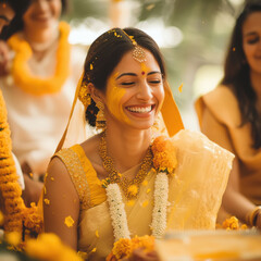Plakat indian bride in haldi ceremony